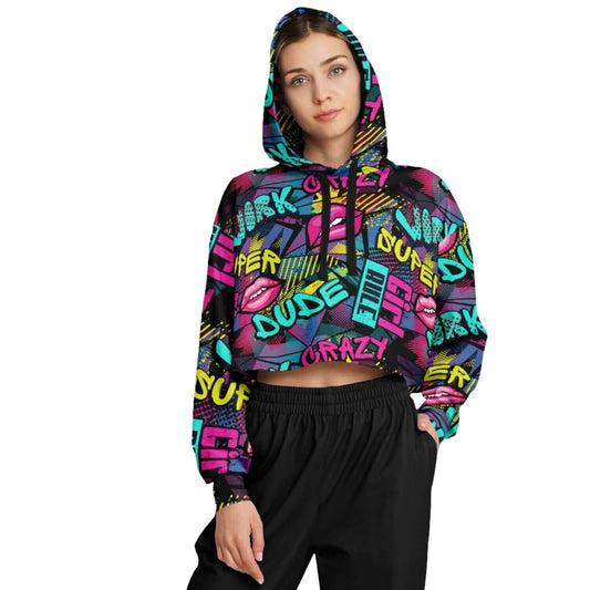 Cropped Hoodie | Pink Hot Lips Pop Art