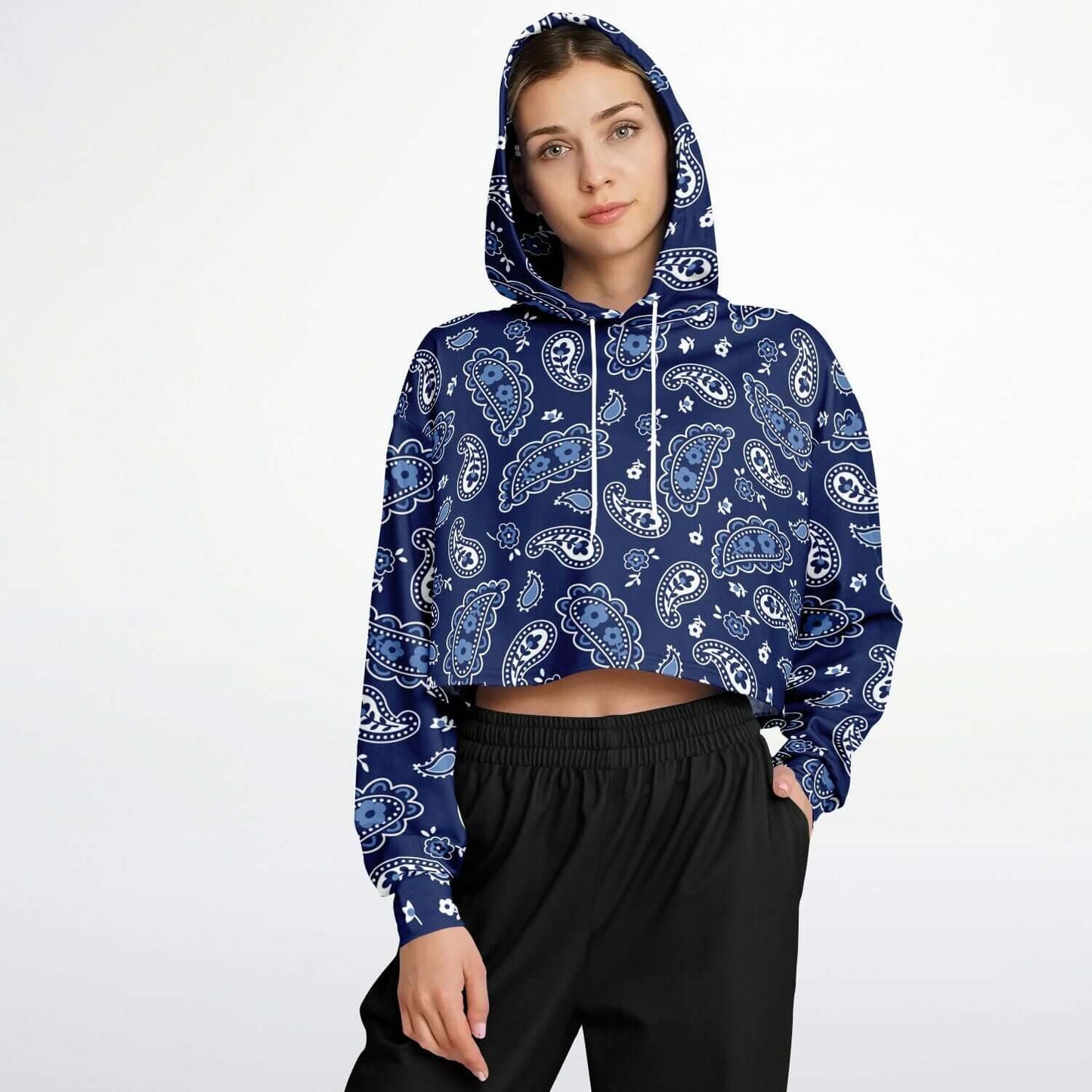 Blue Bandana Cropped Hoodie