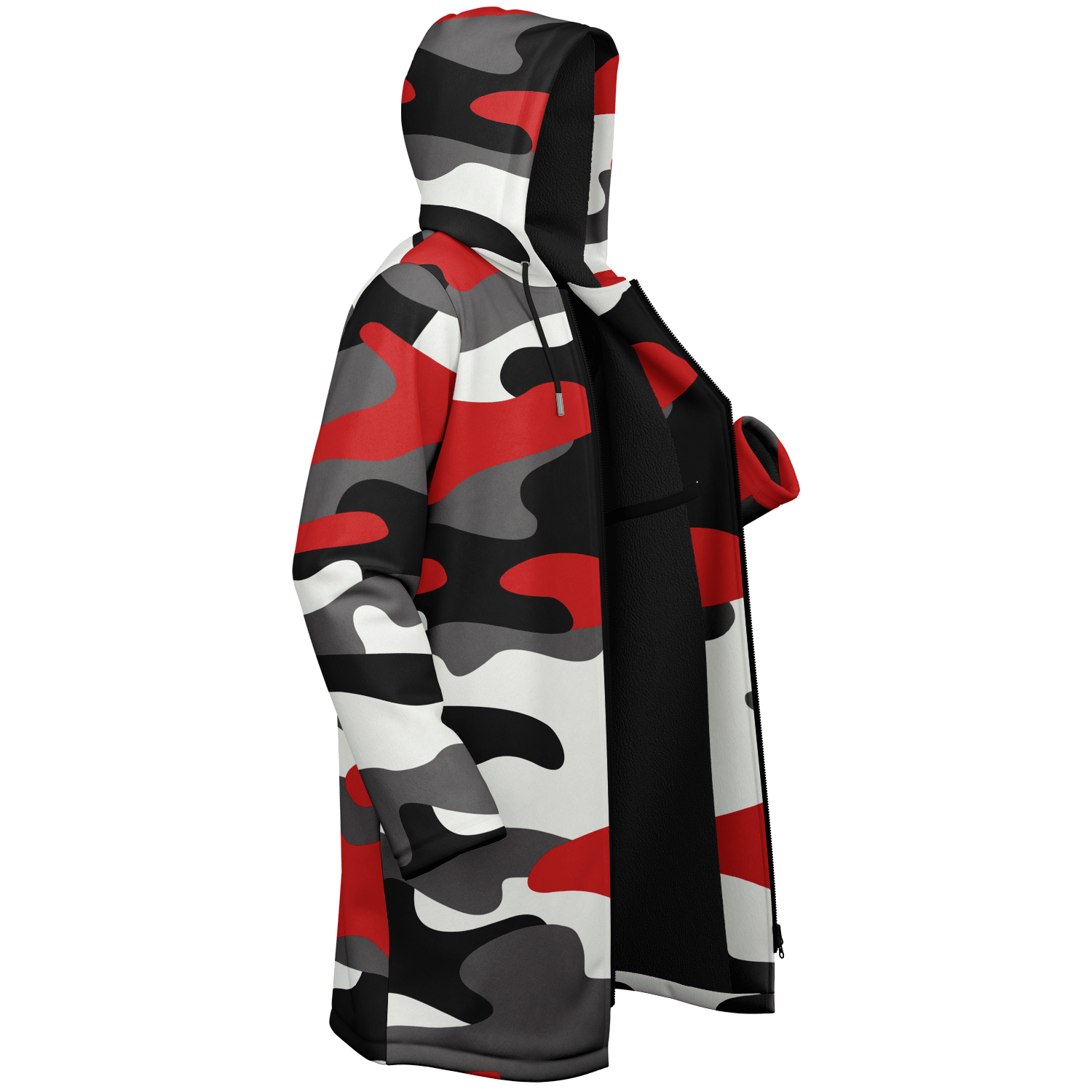 Red Black & White Camo Cloak With a Zipper