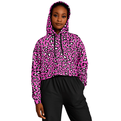 Leopard Cropped Hoodie | Black & Hot Pink Pattern