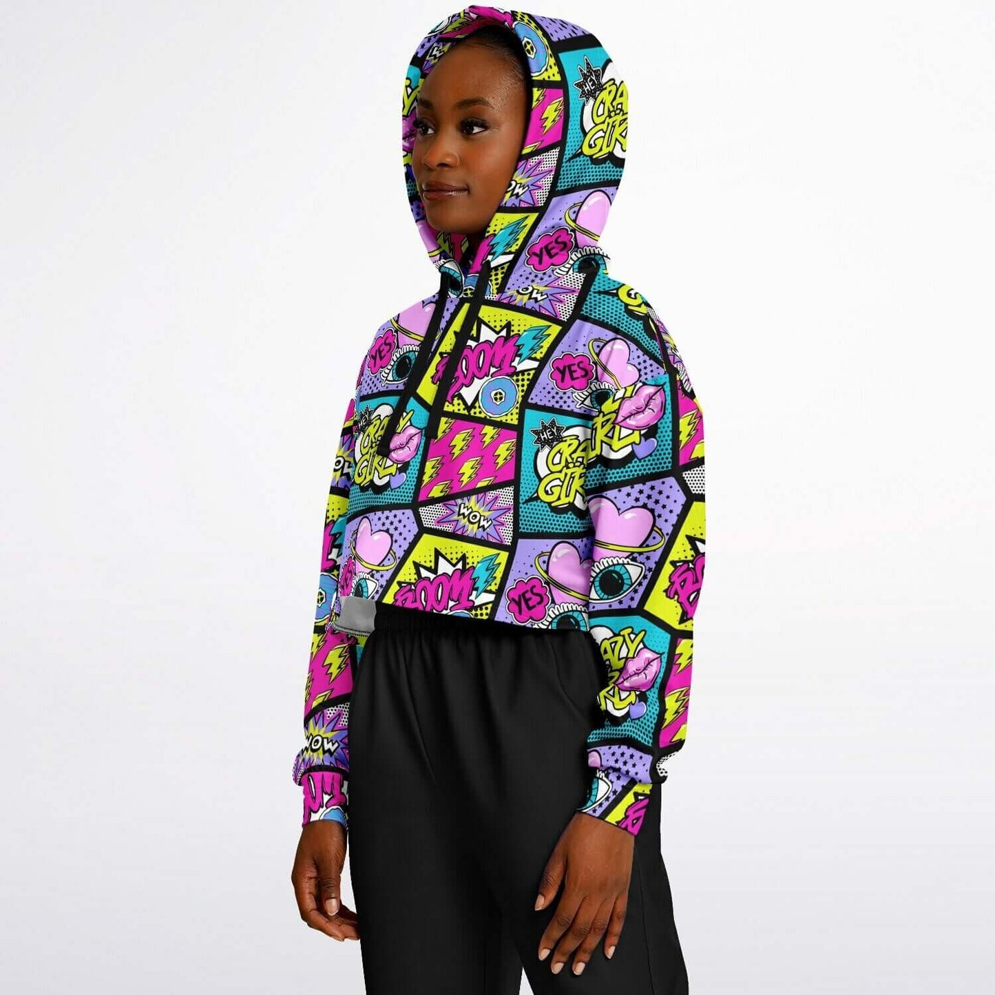 Cropped Hoodie | Pink Blue Yellow Pop Art Craziness