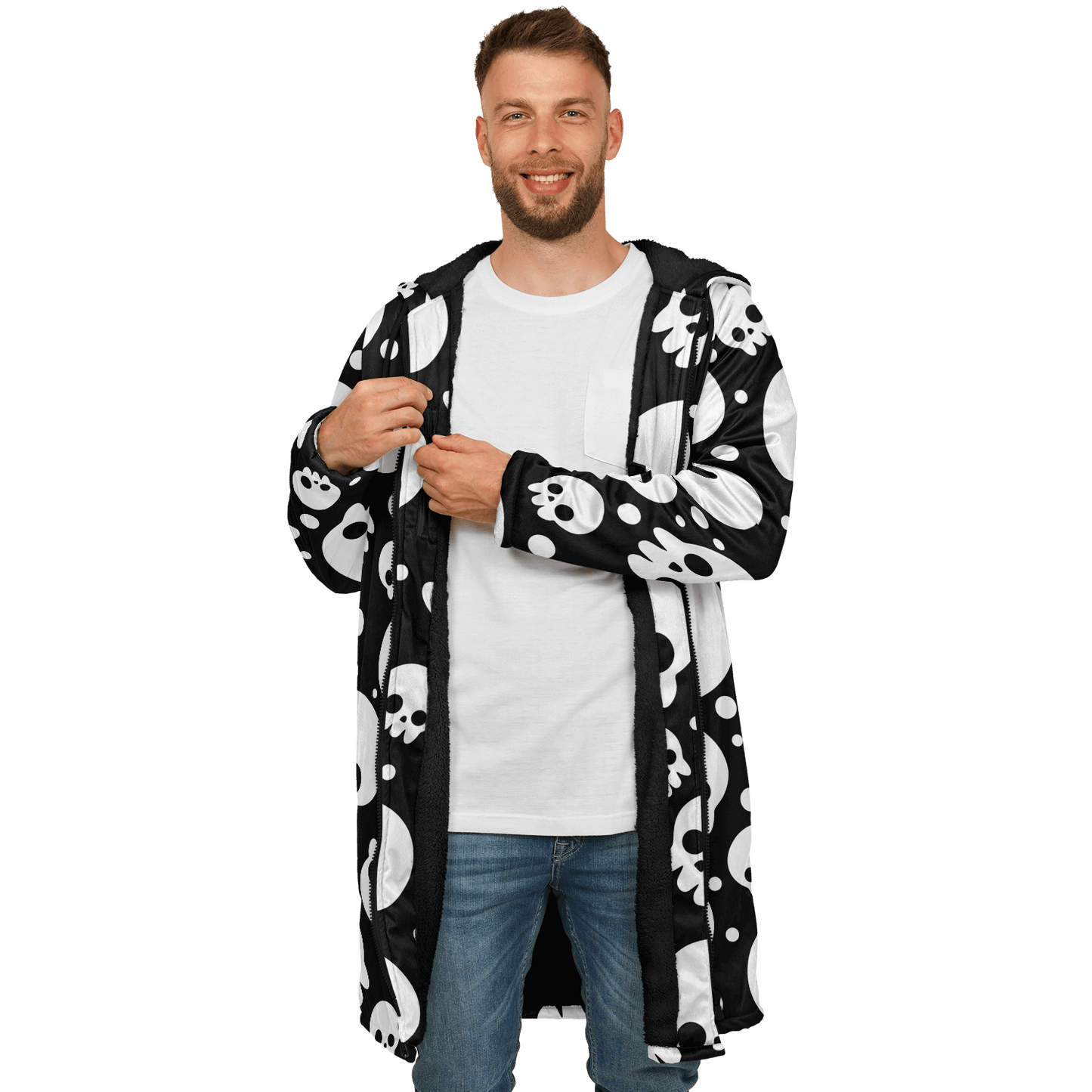 Black & White Skulls Cloak With a Zipper