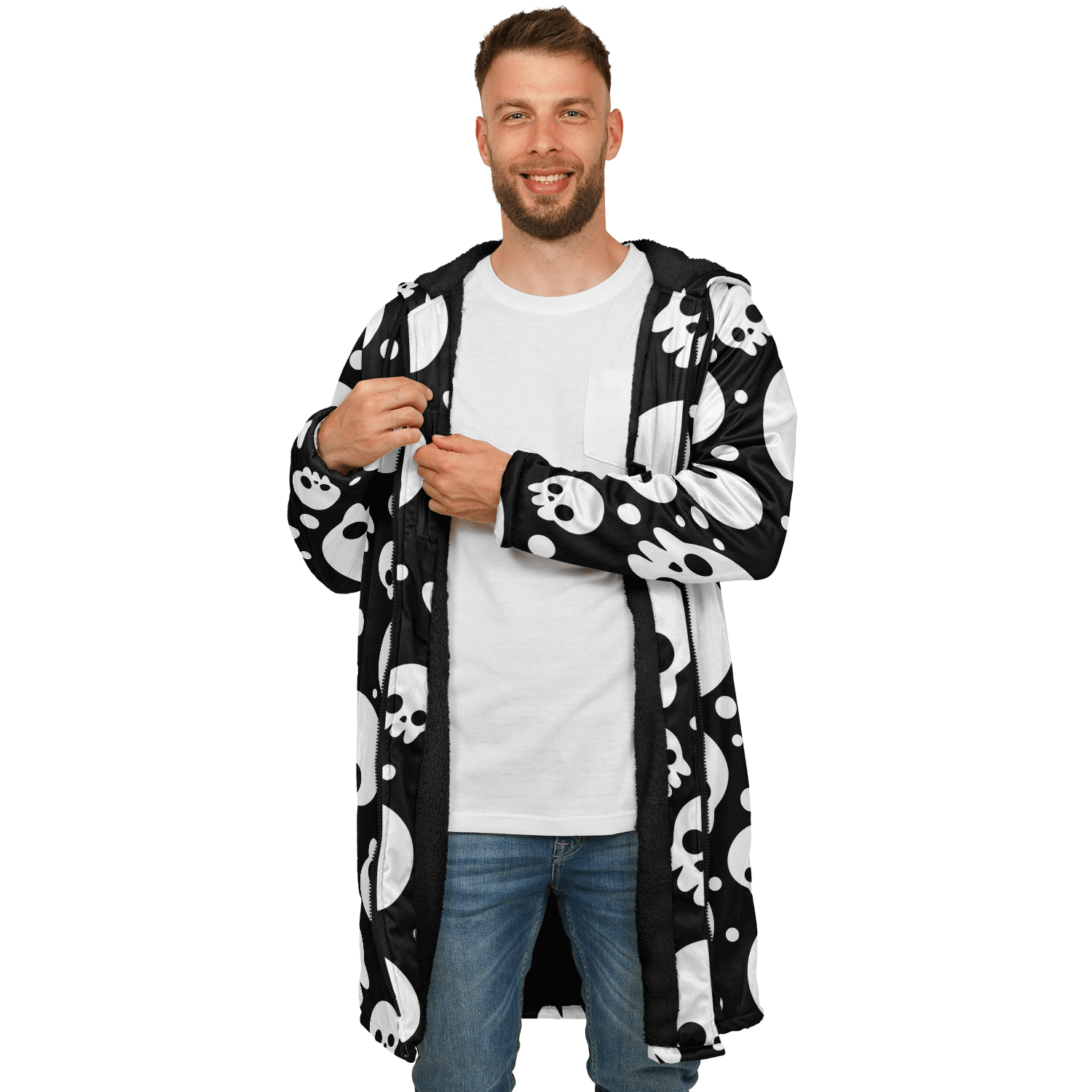 Black & White Skulls Cloak With a Zipper