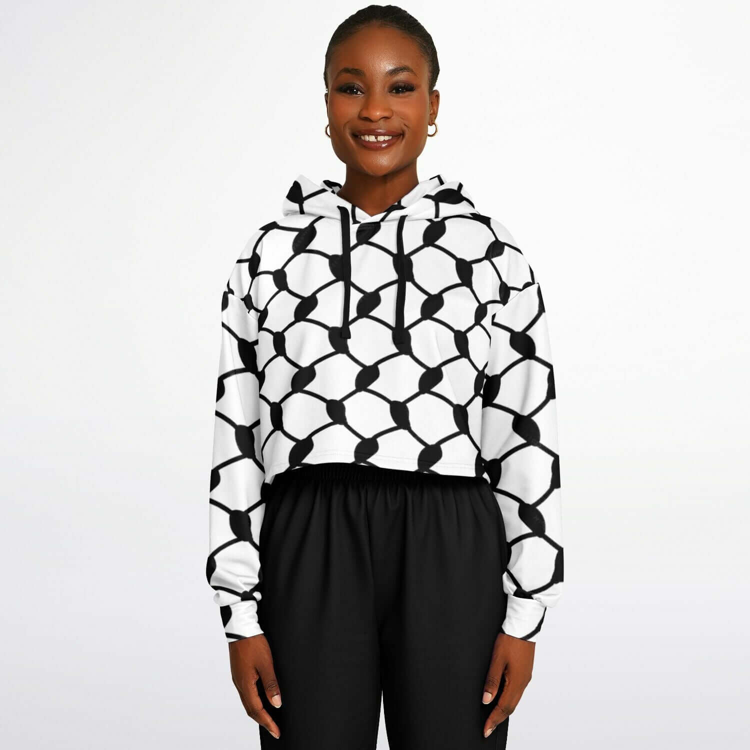 Keffiyeh Cropped Hoodie | Black & White