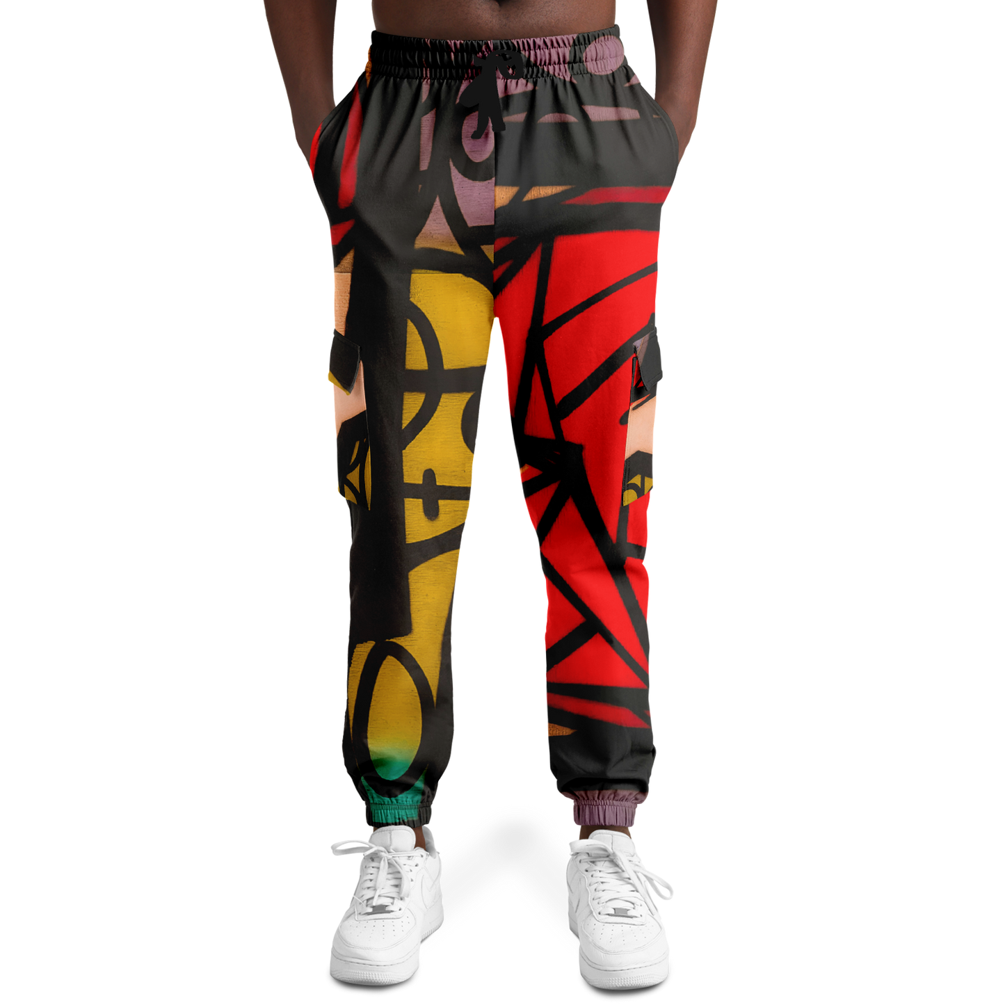 Abstract Red Cargo Sweatpants | HD Print