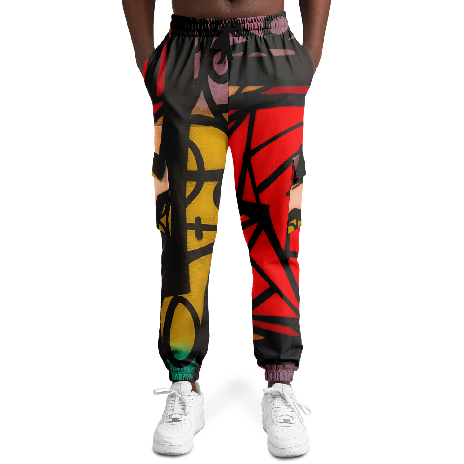 Abstract Red Cargo Sweatpants | HD Print