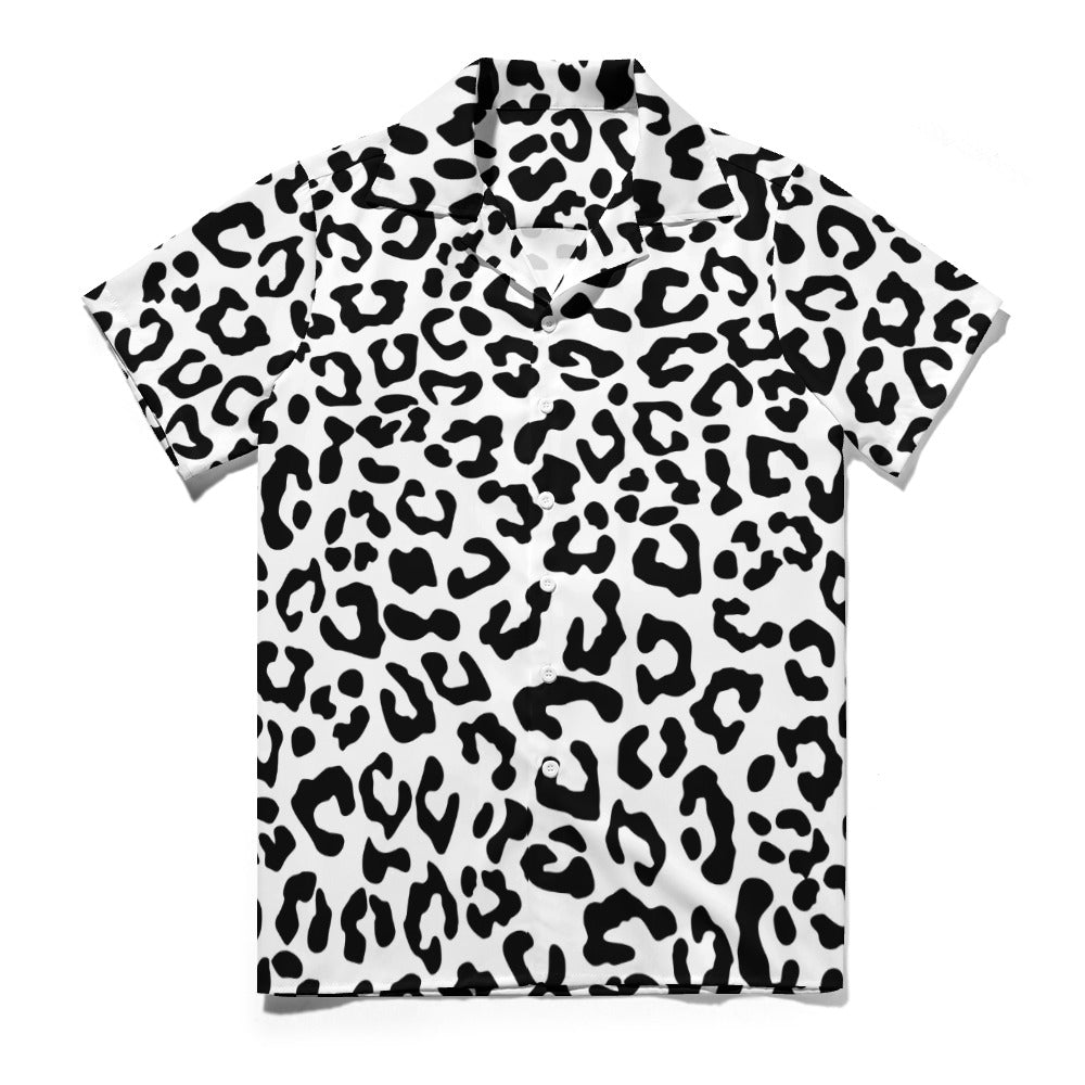 Black & White Leopard Cuban Collar Shirt