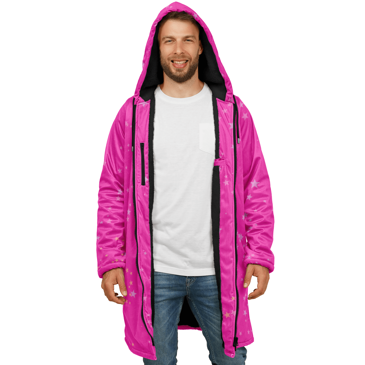 Funky Deep Pink Stars Zipper Cloak | Ribooa