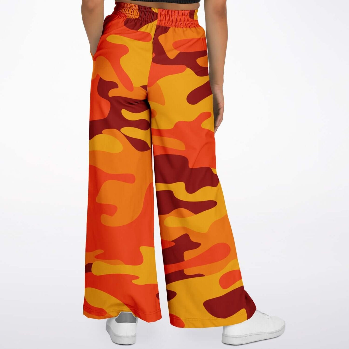 Camo Wide Leg Pants For Women | California Orange & Red Berry