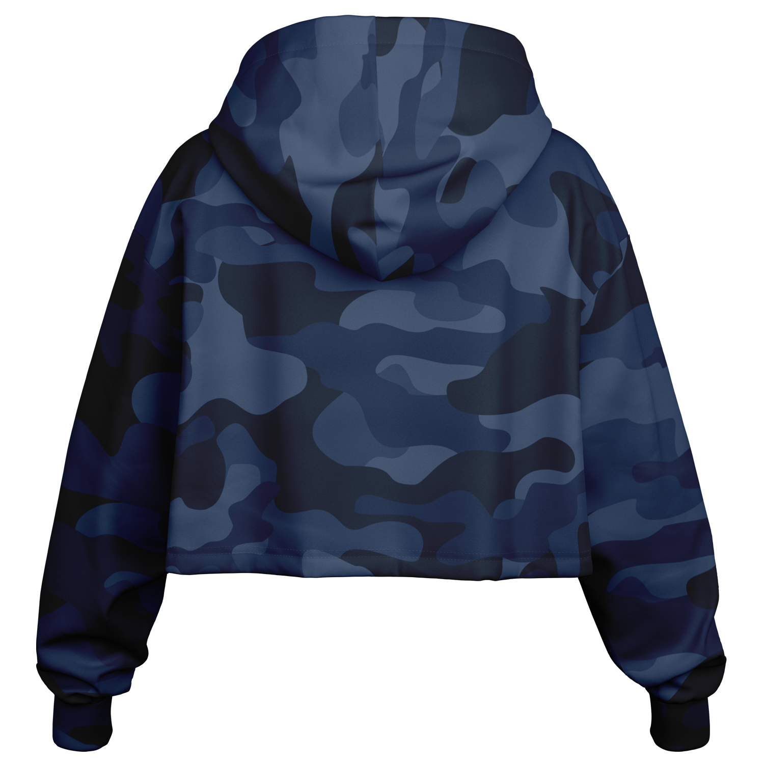 Deep Blue Camo Cropped Hoodie For Women