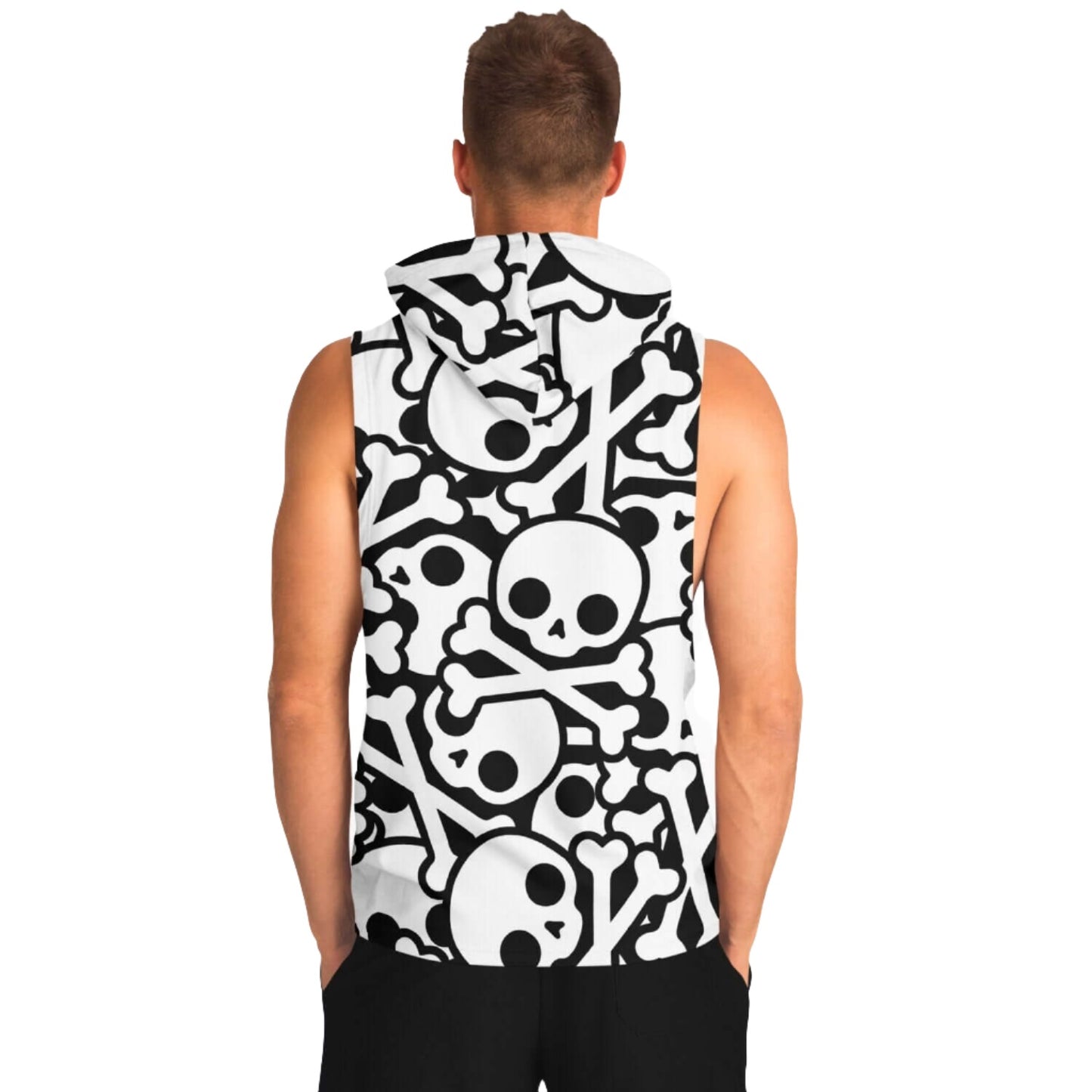 Sleeveless Hoodie For Men | Black & White Skulls