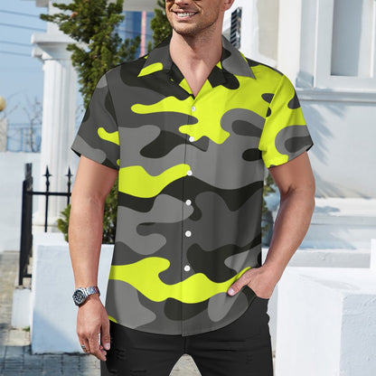 Olive Black & Yellow Camouflage Cuban Collar Shirt