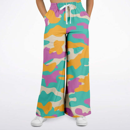 Women's Camo Wide Leg Pants | Yellow Orange & Deep Blush