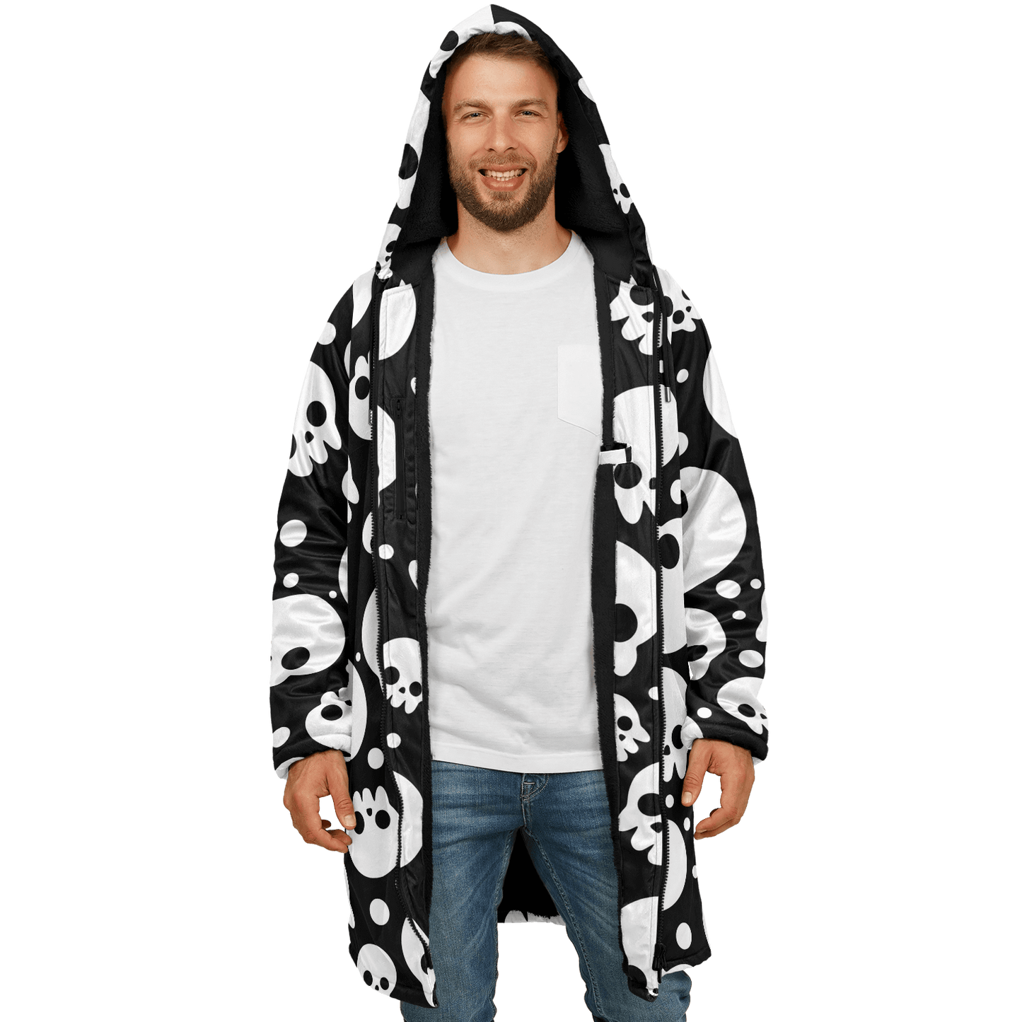 Black & White Skulls Cloak With a Zipper