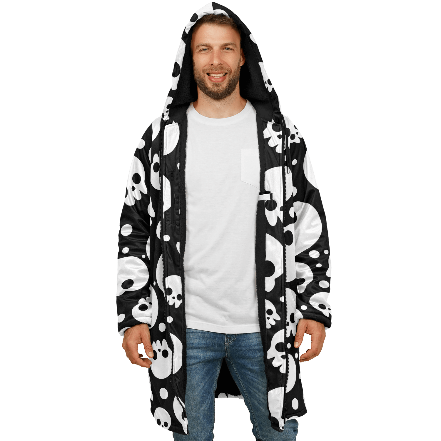 Black & White Skulls Cloak With a Zipper