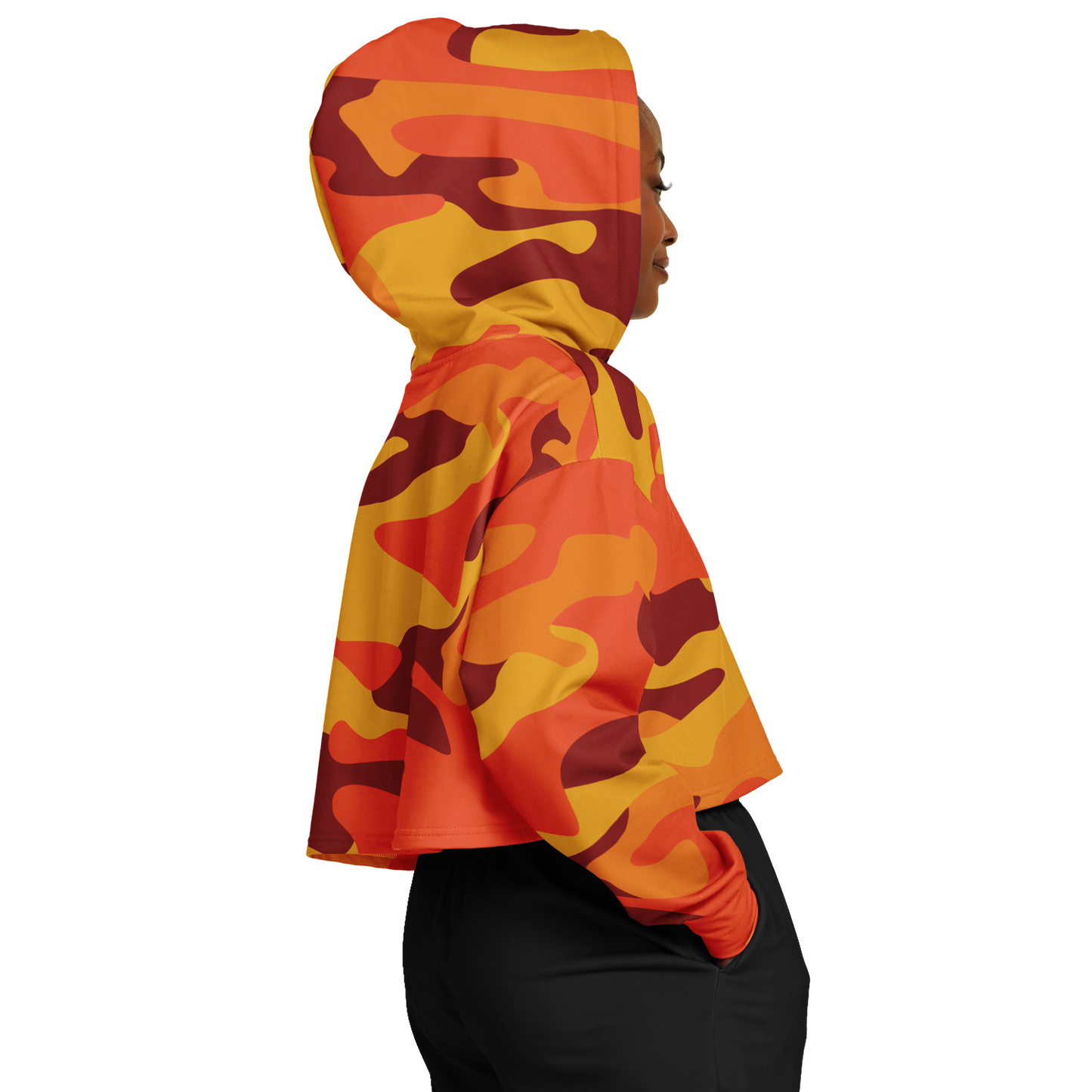 Orange & Red Camo Cropped Hoodie For Women