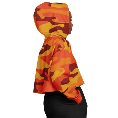 Orange & Red Camo Cropped Hoodie For Women