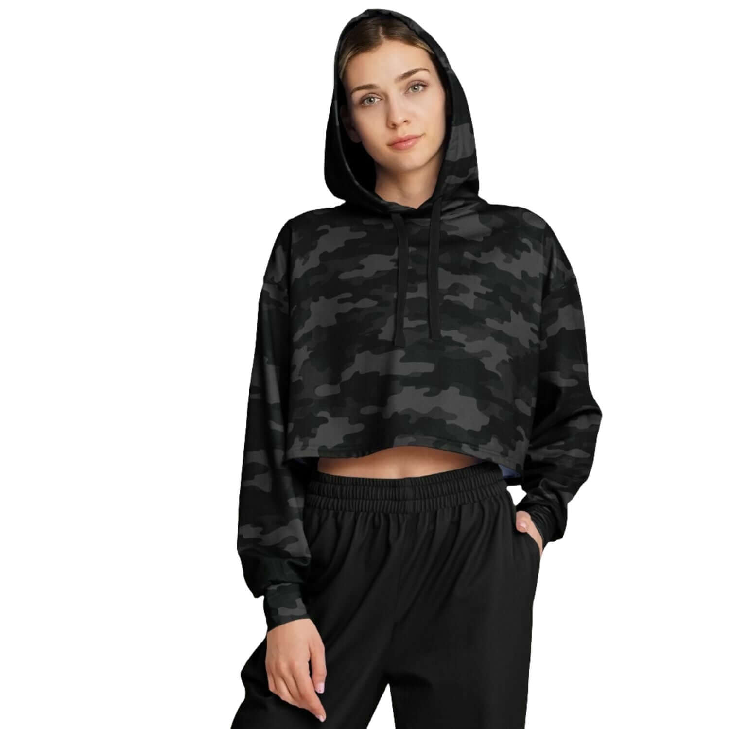 Military Black Camo Cropped Hoodie