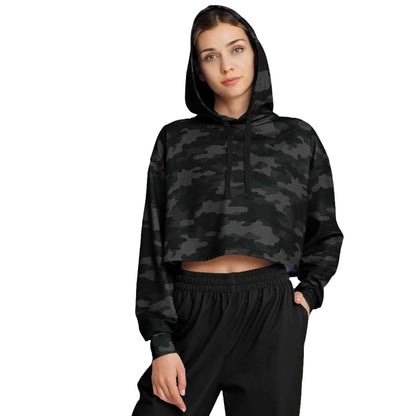 Military Black Camo Cropped Hoodie