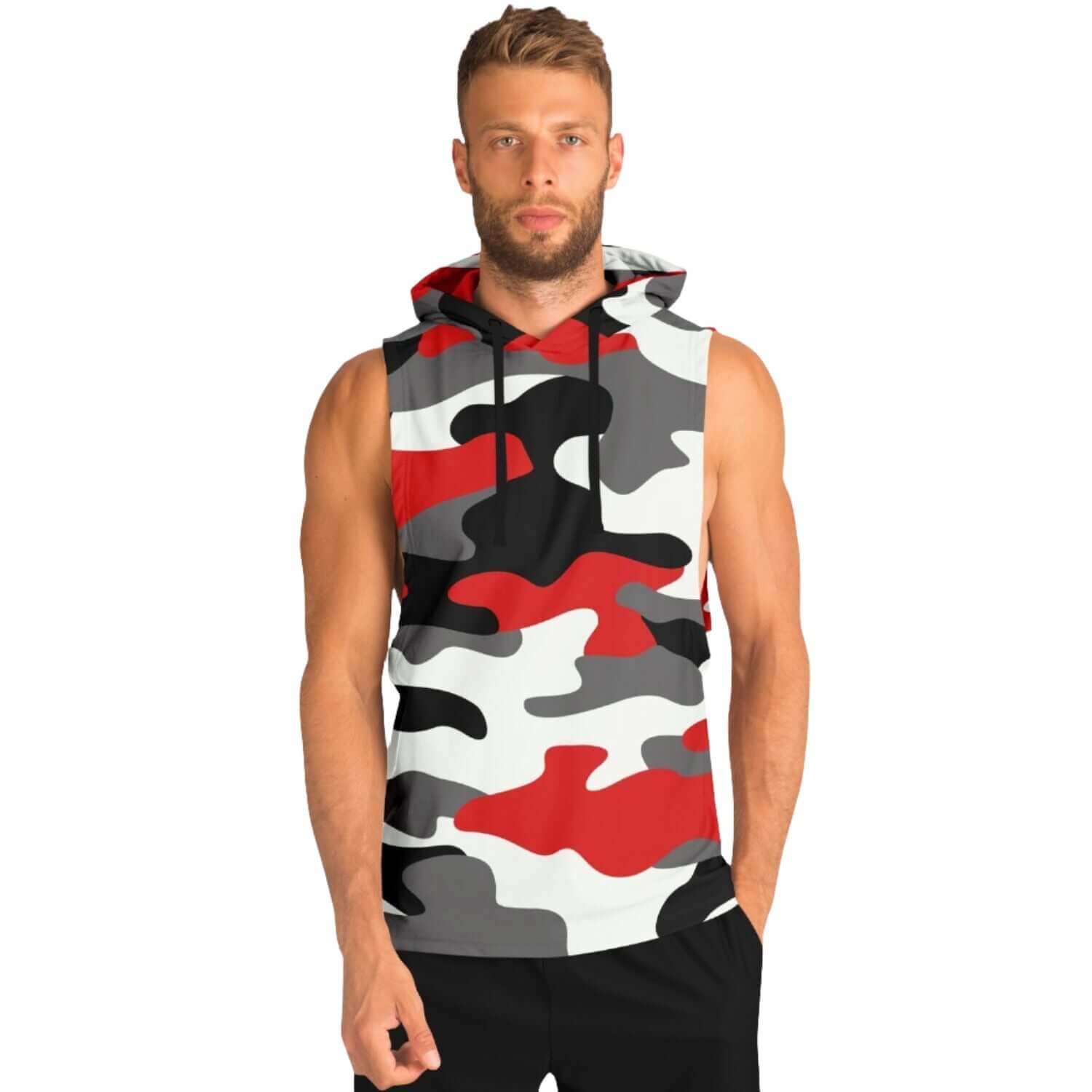 Red Black & White Camo Sleeveless Hoodie