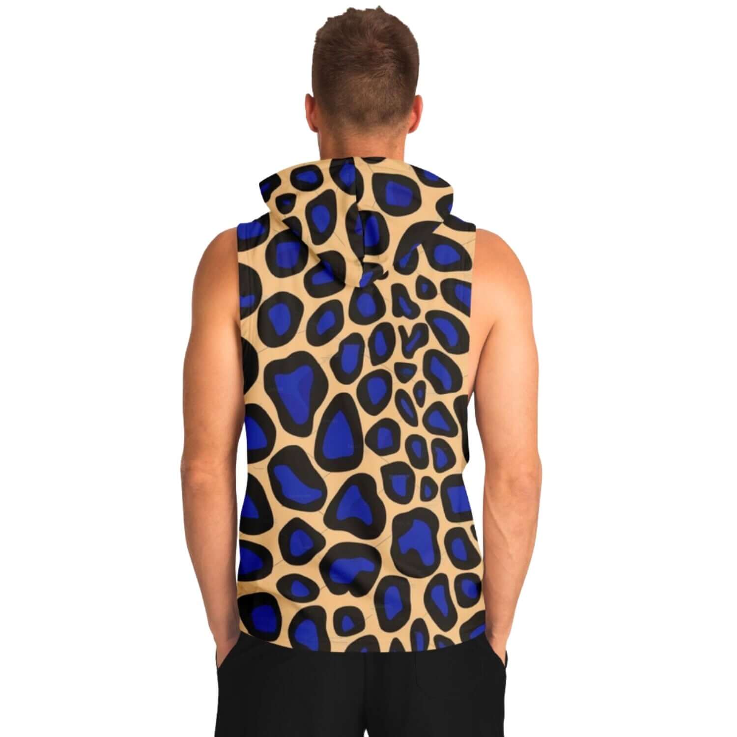 Black & Yellow Leopard Sleeveless Hoodie For Men