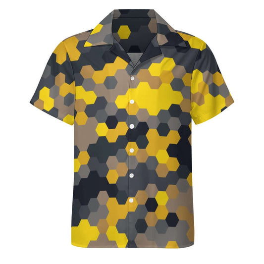 Hexagonal Yellow Black | Cuban Collar Shirt