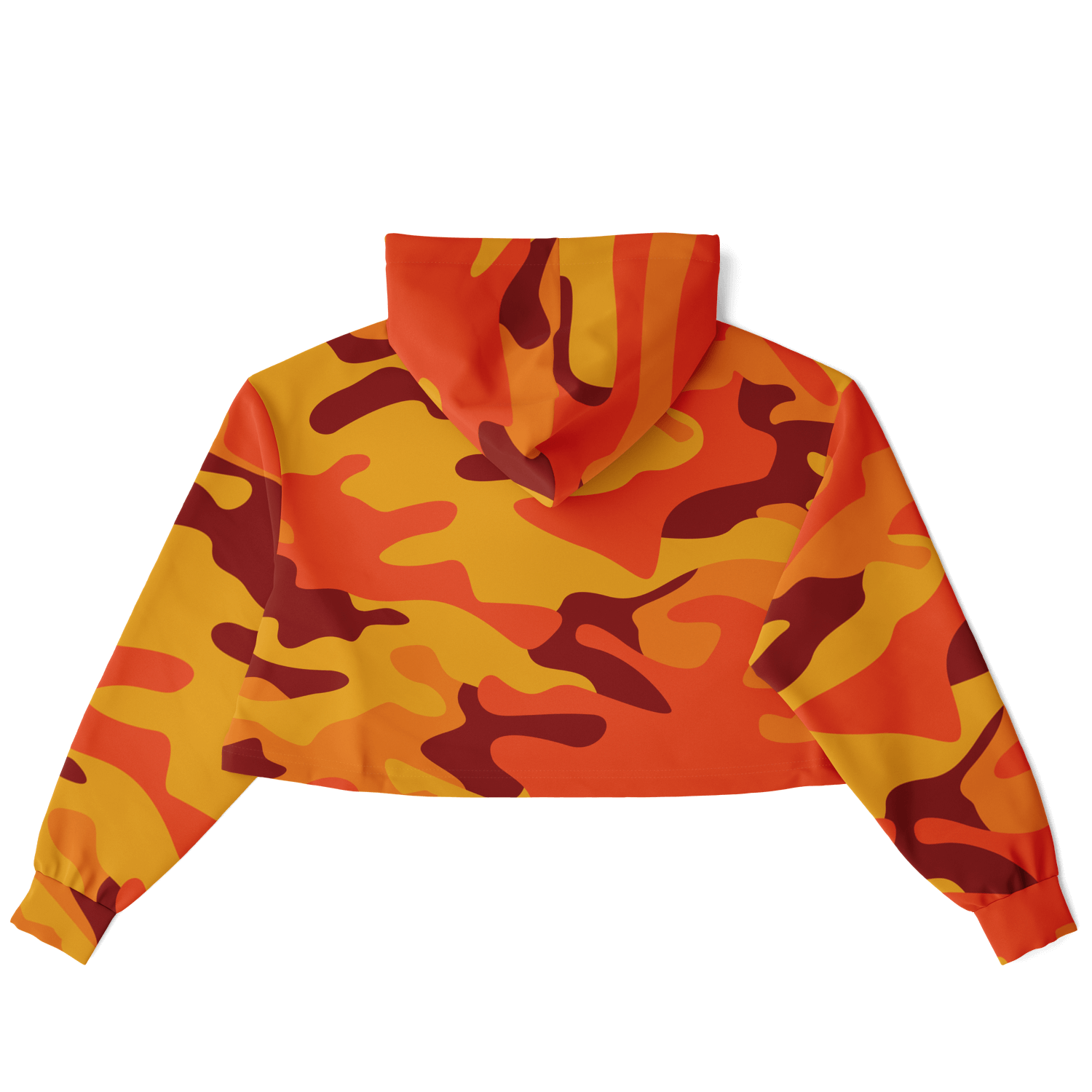 Orange & Red Camo Cropped Hoodie For Women