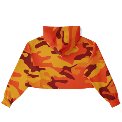 Orange & Red Camo Cropped Hoodie For Women