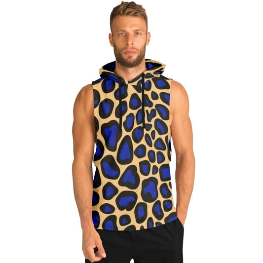 Black & Yellow Leopard Sleeveless Hoodie For Men