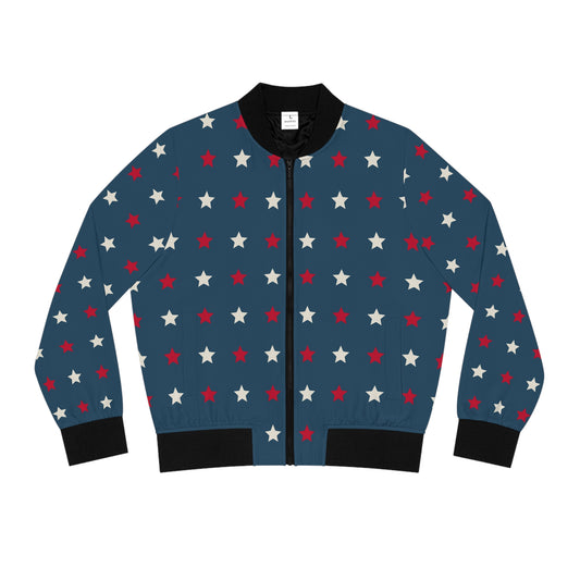 Women's Bomber Jacket | Red & White Stars - Ribooa