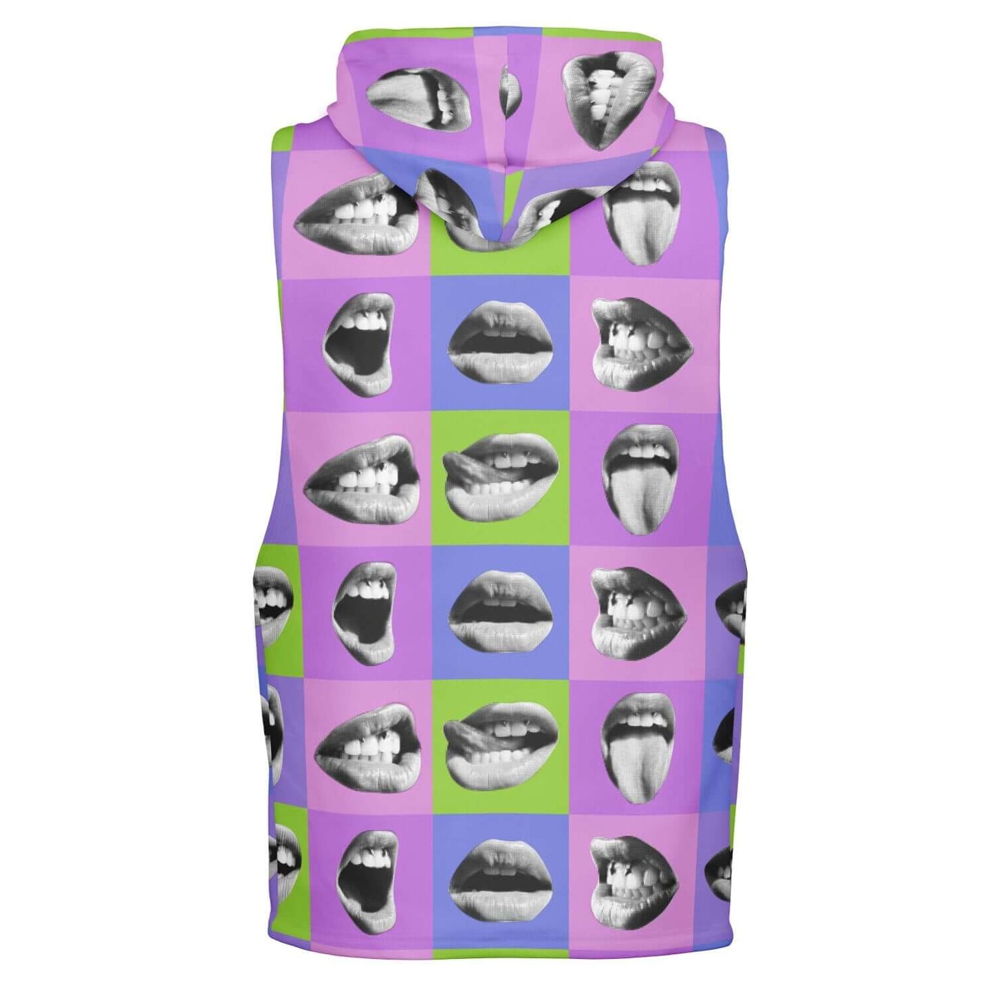 Blue Sleeveless Hoodie | Open Mouth Pop Art