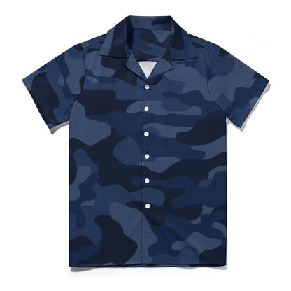 Blue Camouflage Cuban Collar Shirt