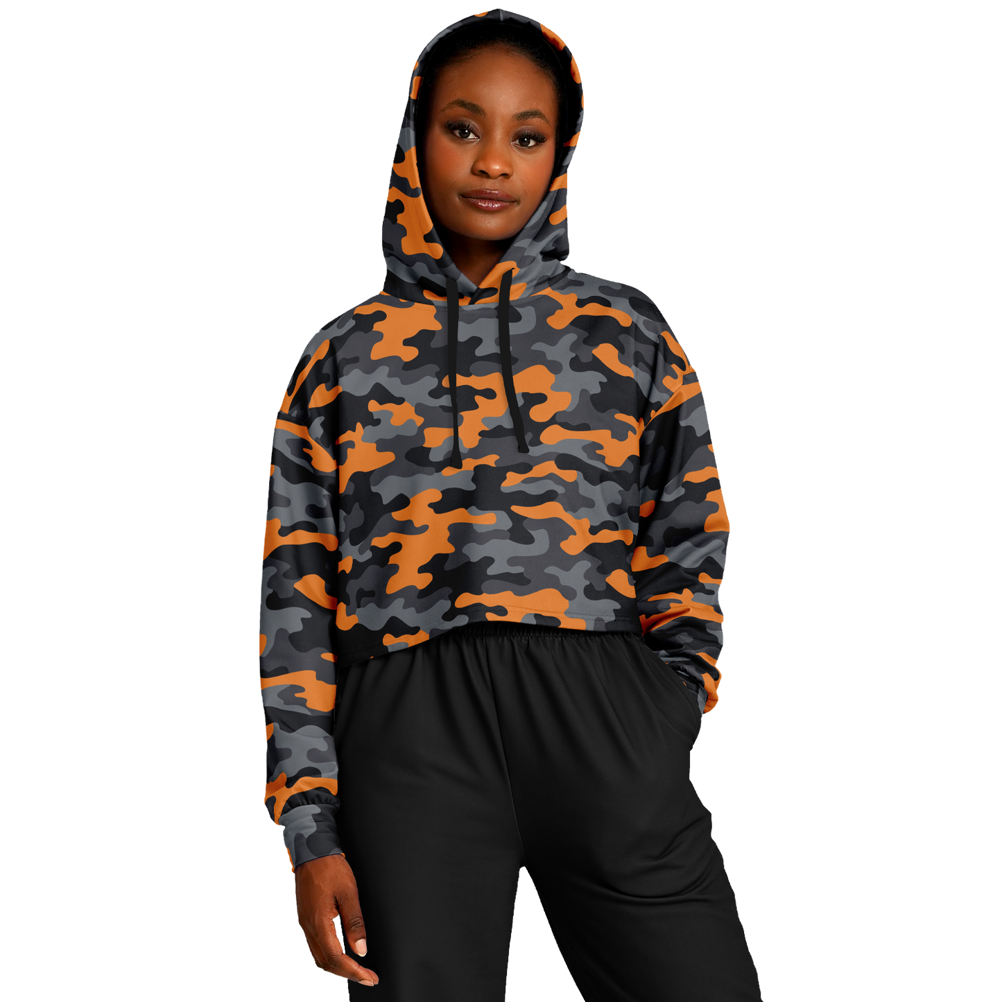 Cropped Hoodie | Military Orange, Gray & Black