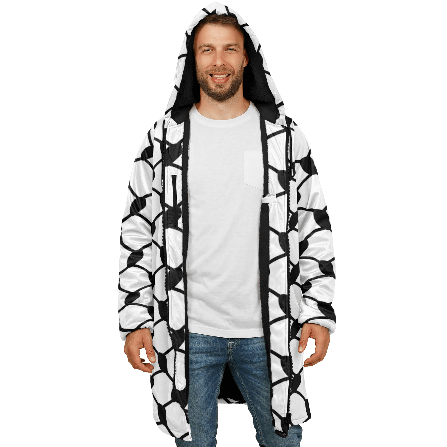 Keffiyeh Cloak With a Zipper | Black & White HD Print