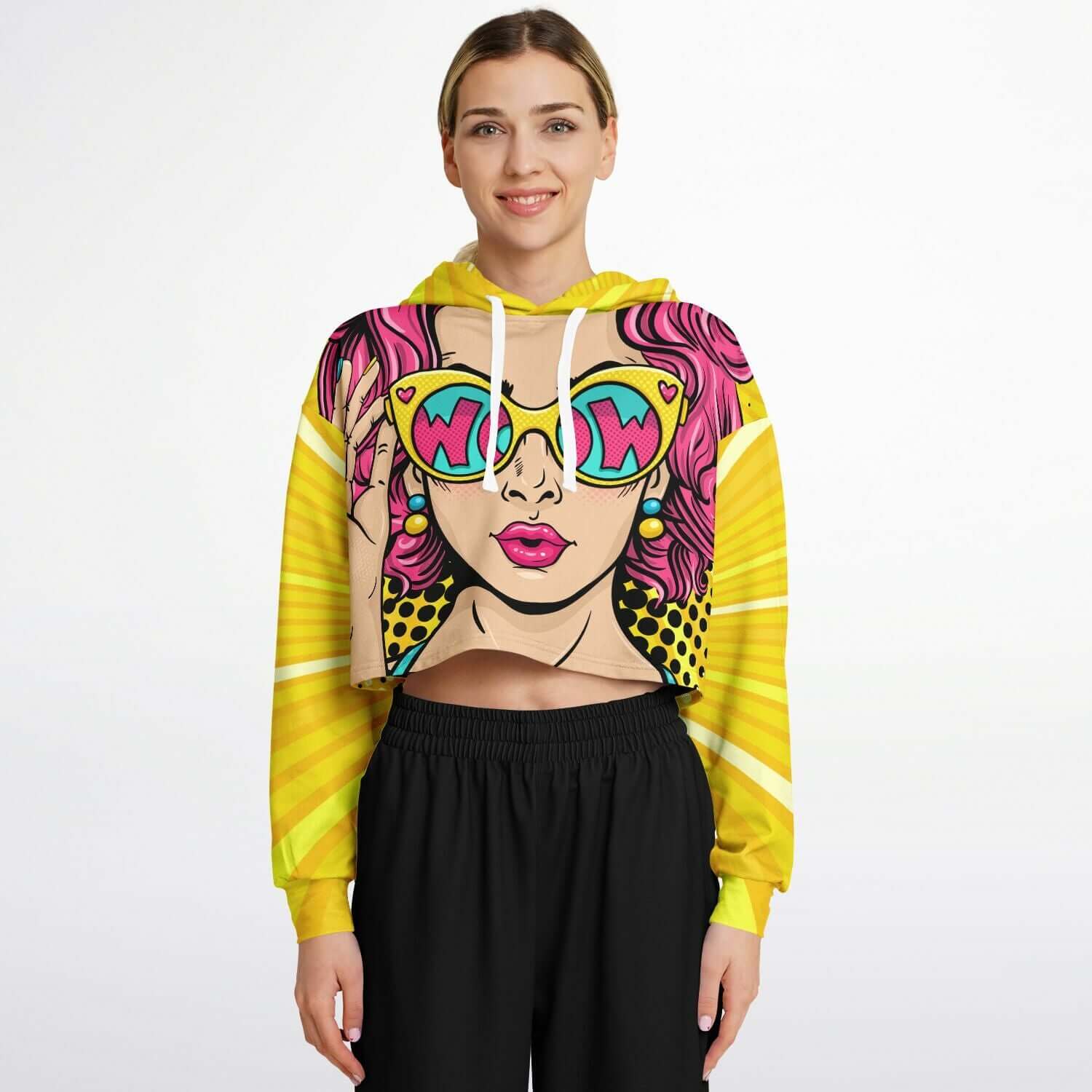 WOW Lady Yellow Cropped Hoodie