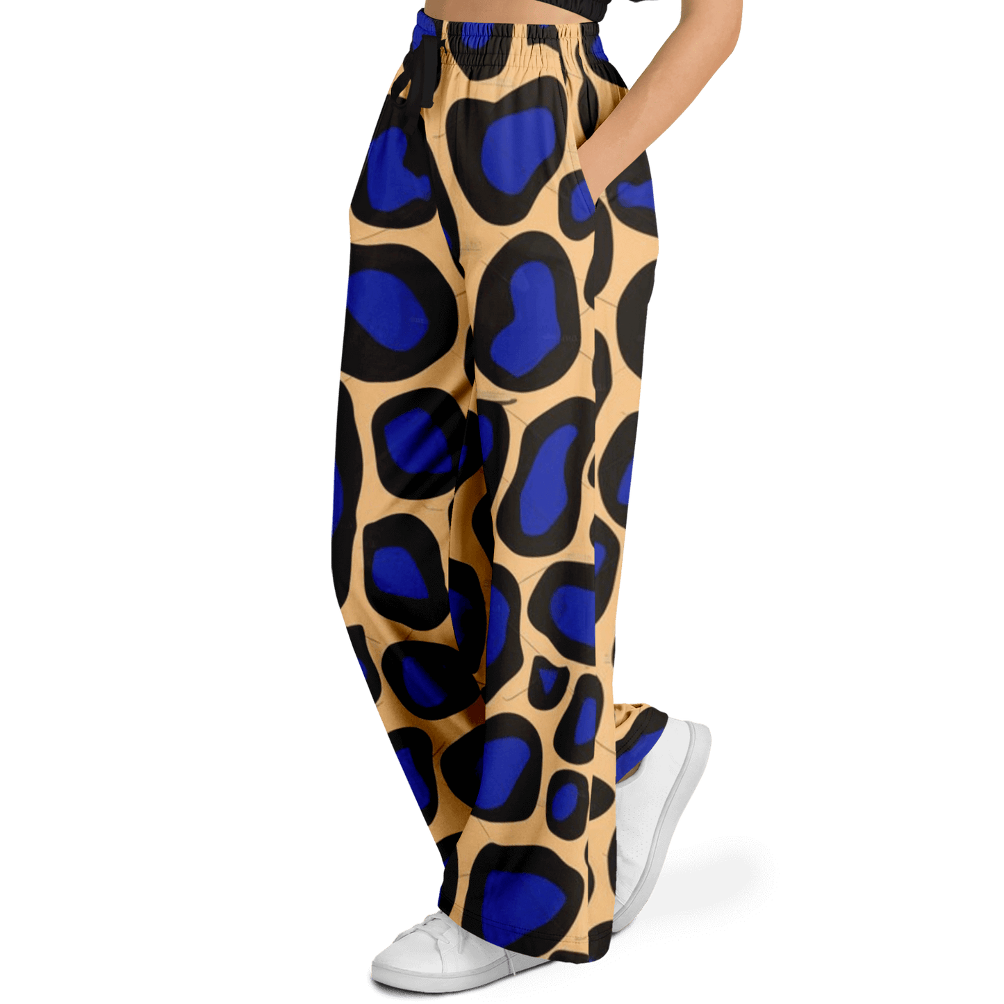 Women's Wide Leg Pants | Leopard Black & Blue