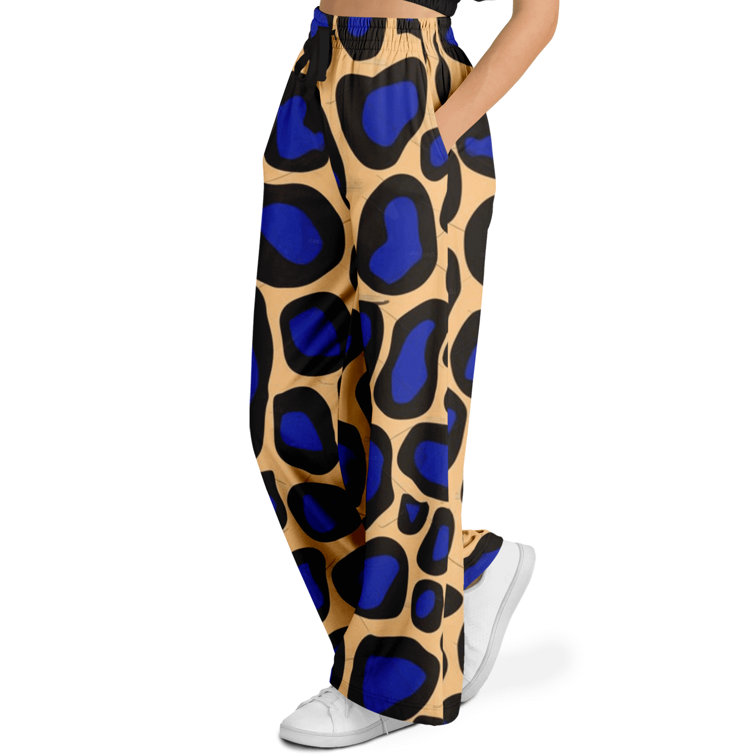 Women's Wide Leg Pants | Leopard Black & Blue