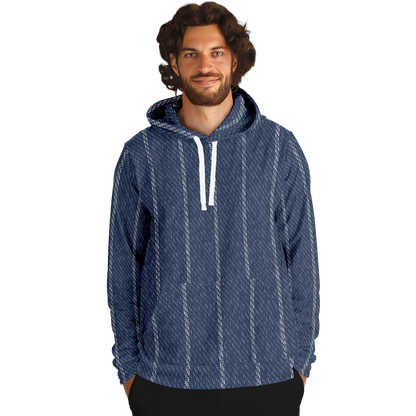 Denim Hoodie | Indigo Blue | Pinstriped Fabric Texture