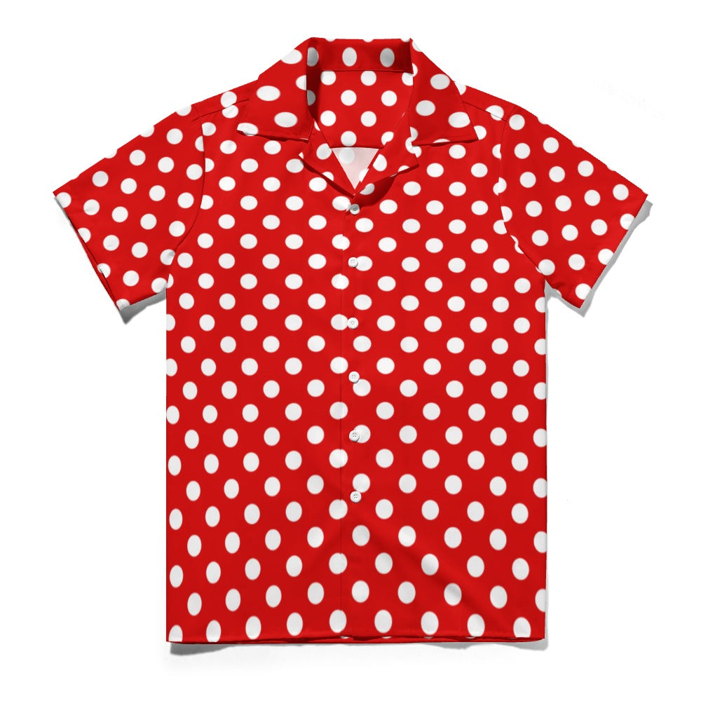 White Dots on a Red Cuban Collar Shirt