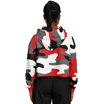 Red Black & White Camo Cropped Hoodie