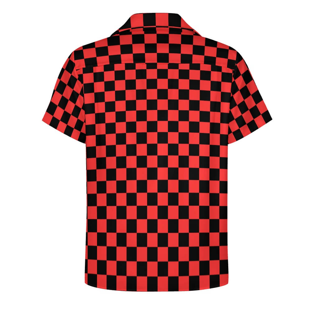 Cuban Collar Shirt | Red & Black Chessboard