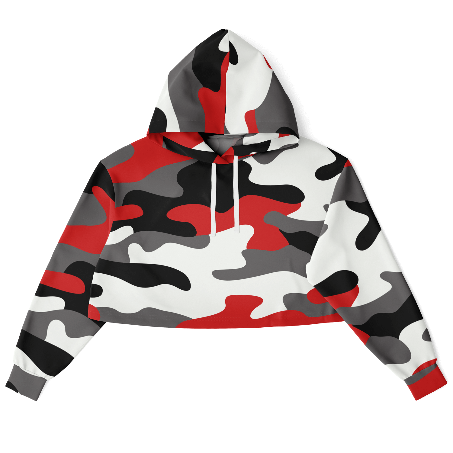 Red Black & White Camo Cropped Hoodie