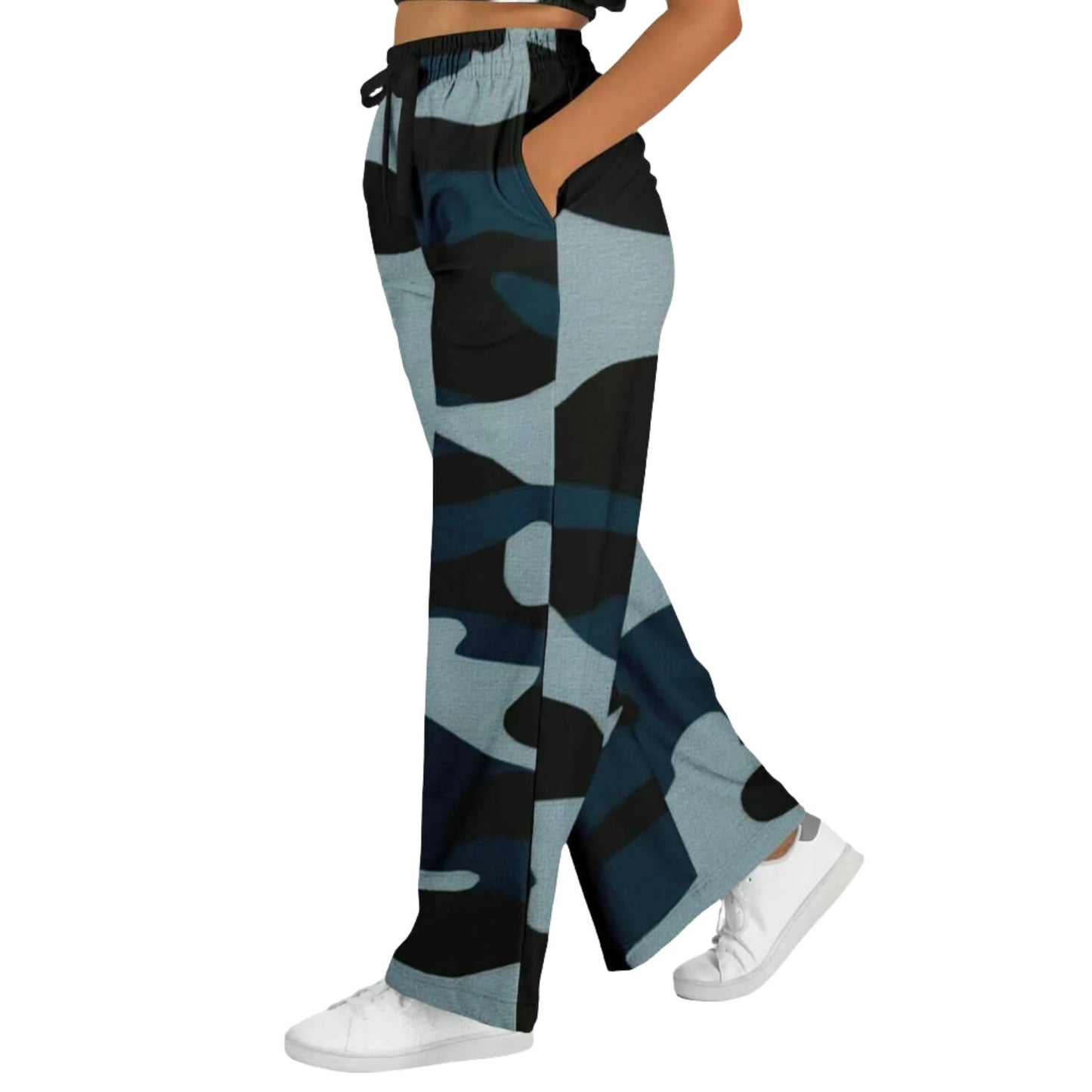 Women's Wide Leg Pants | Commando Blue HD Print