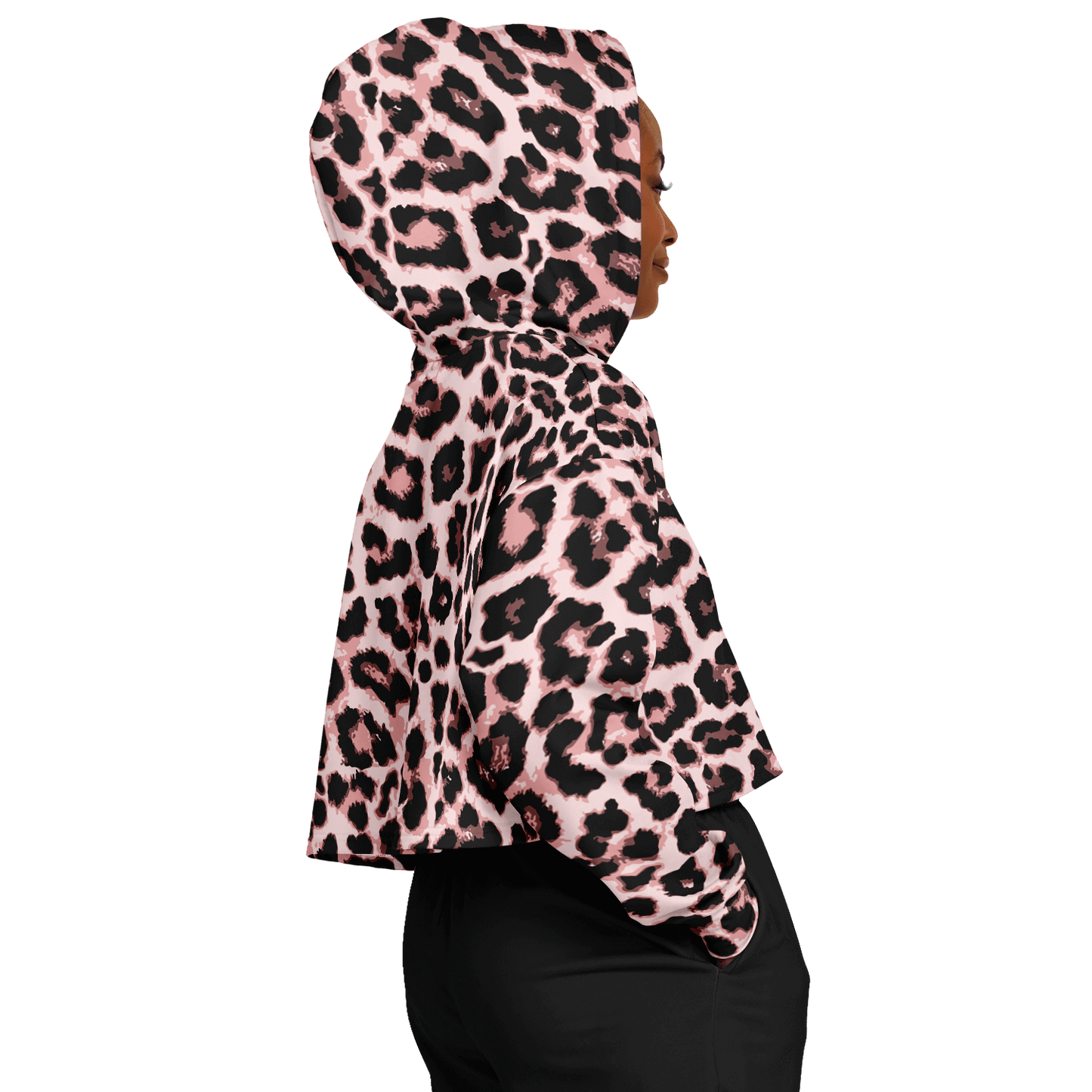 Leopard Cropped Hoodie | Black & Pippin Pattern