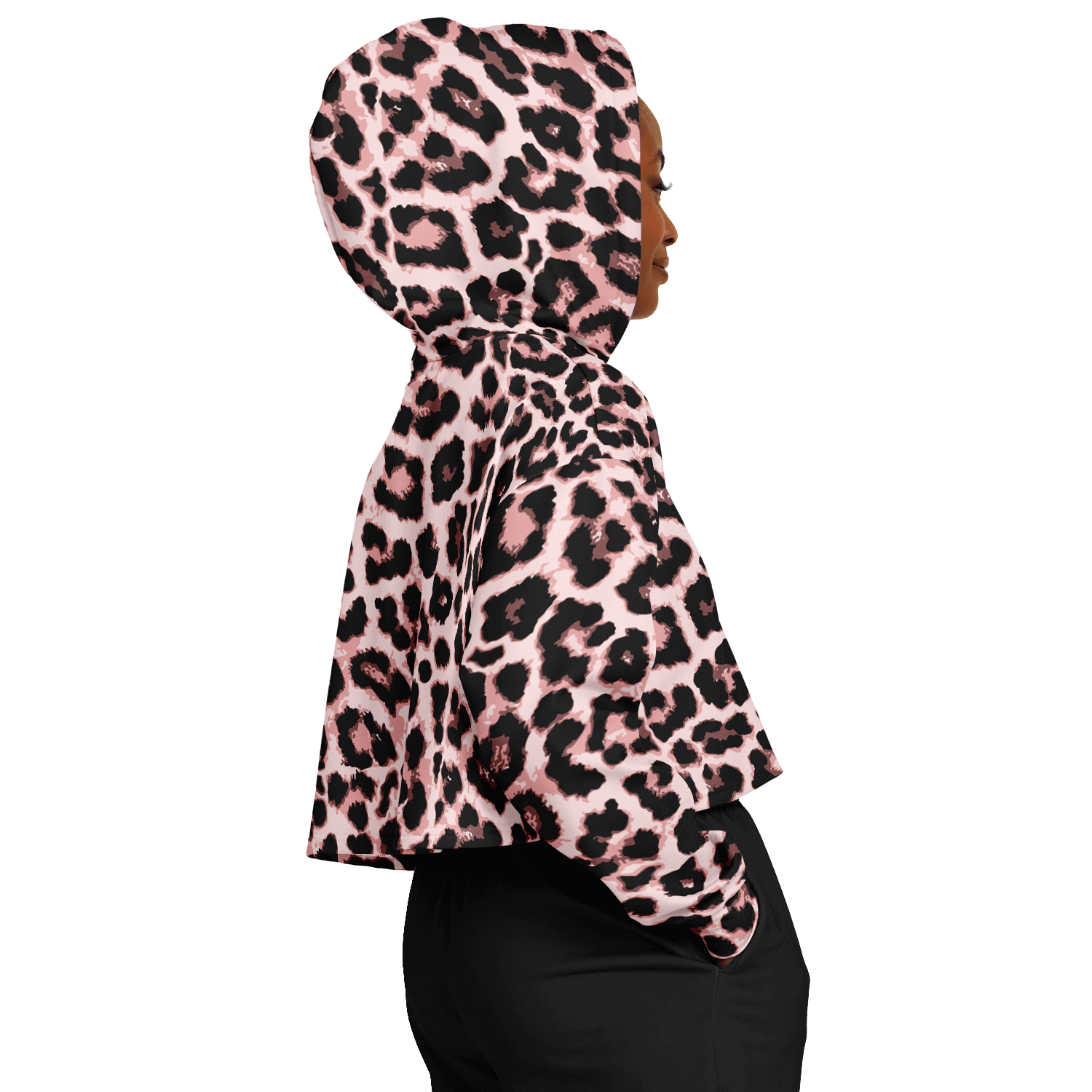 Leopard Cropped Hoodie | Black & Pippin Pattern