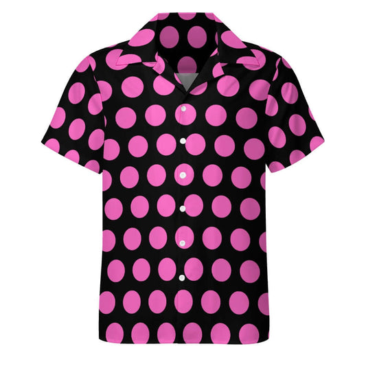 Pink Dots On a Black Cuban Collar Shirt