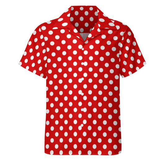 White Dots on a Red Cuban Collar Shirt