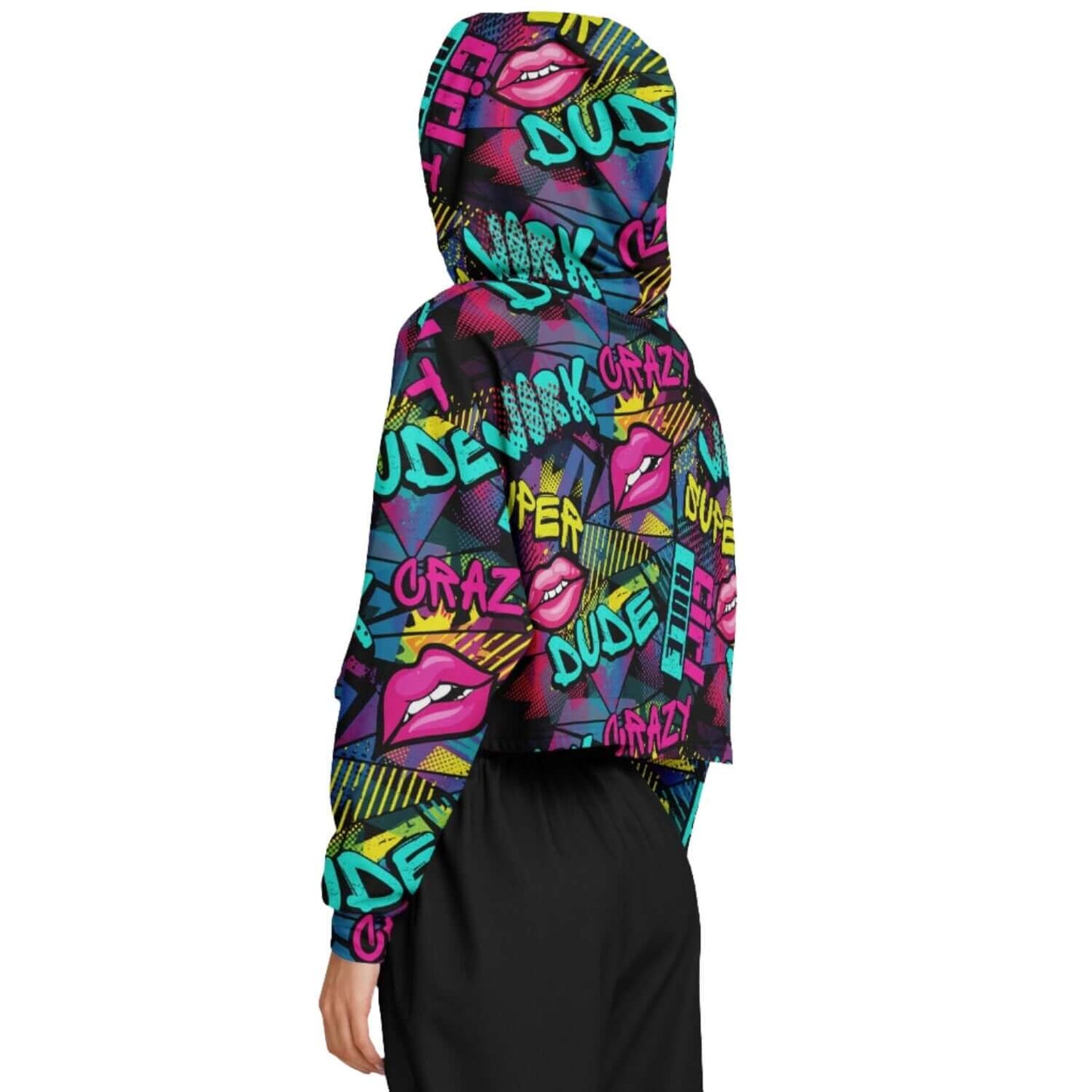 Cropped Hoodie | Pink Hot Lips Pop Art