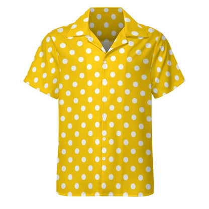 Yellow Cuban Collar Shirt With White Polka Dots