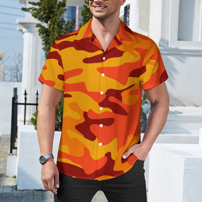 California Orange & Red Berry Cuban Collar Shirt